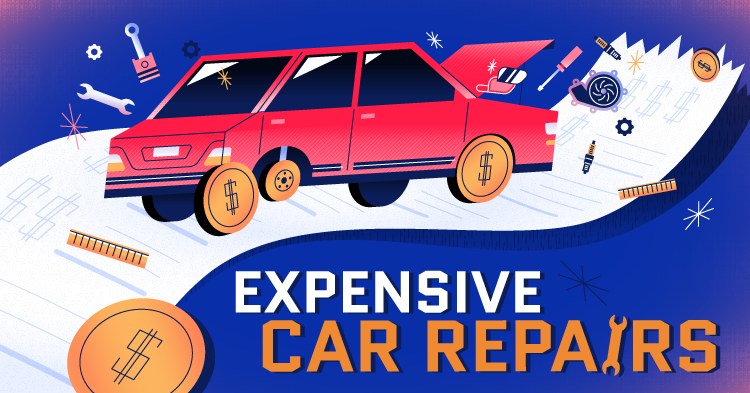 Illustration of a red car driving on a road made of a long receipt.